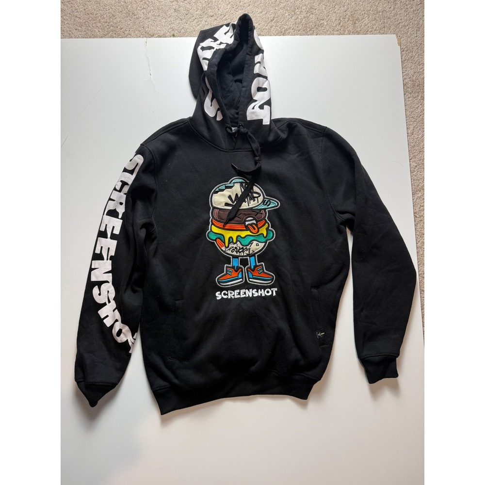 Screenshot Mens Graphic‎ Hoodie Black Burger Character Embroidered Large